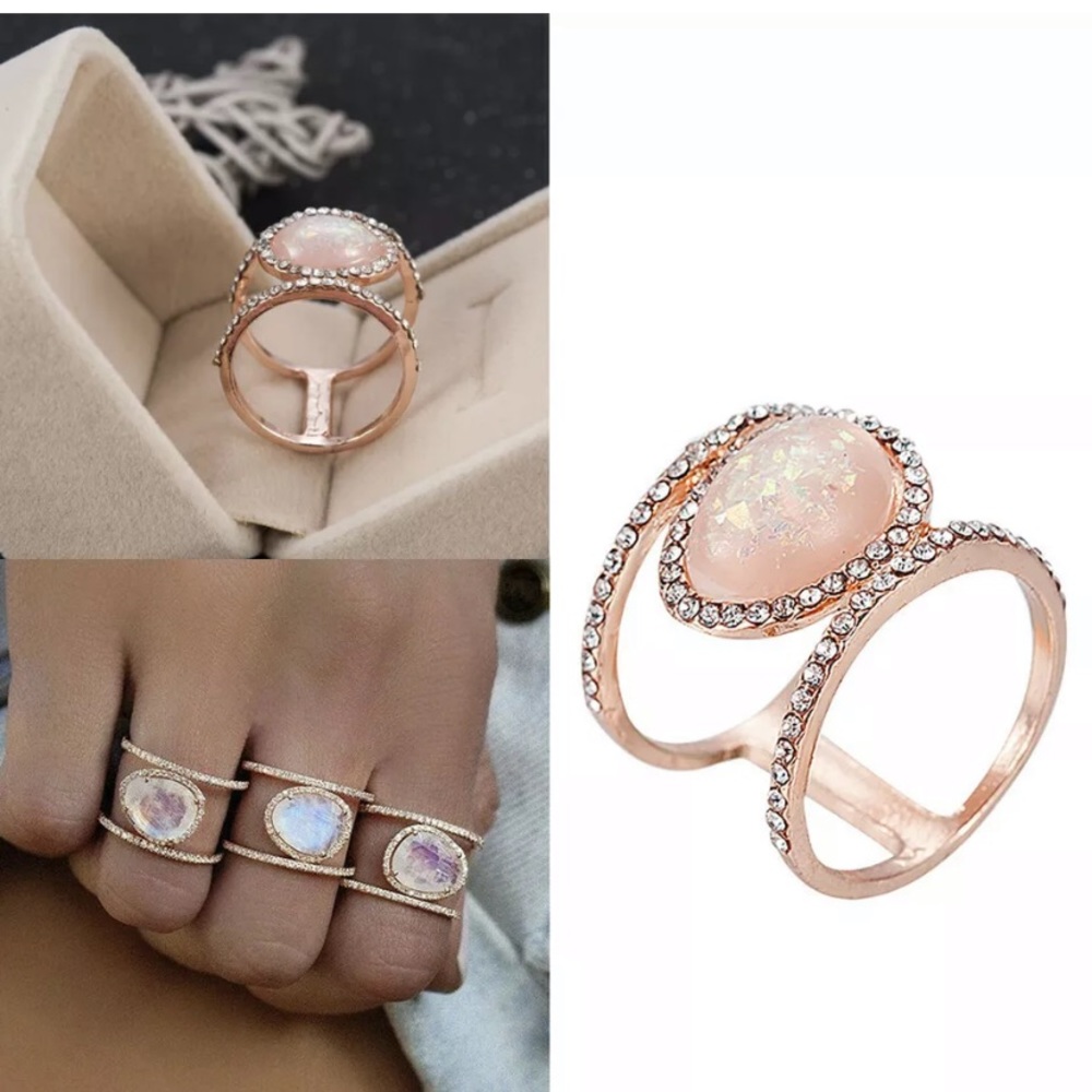 White Fire Opal Rose Gold Plated Sterling Silver